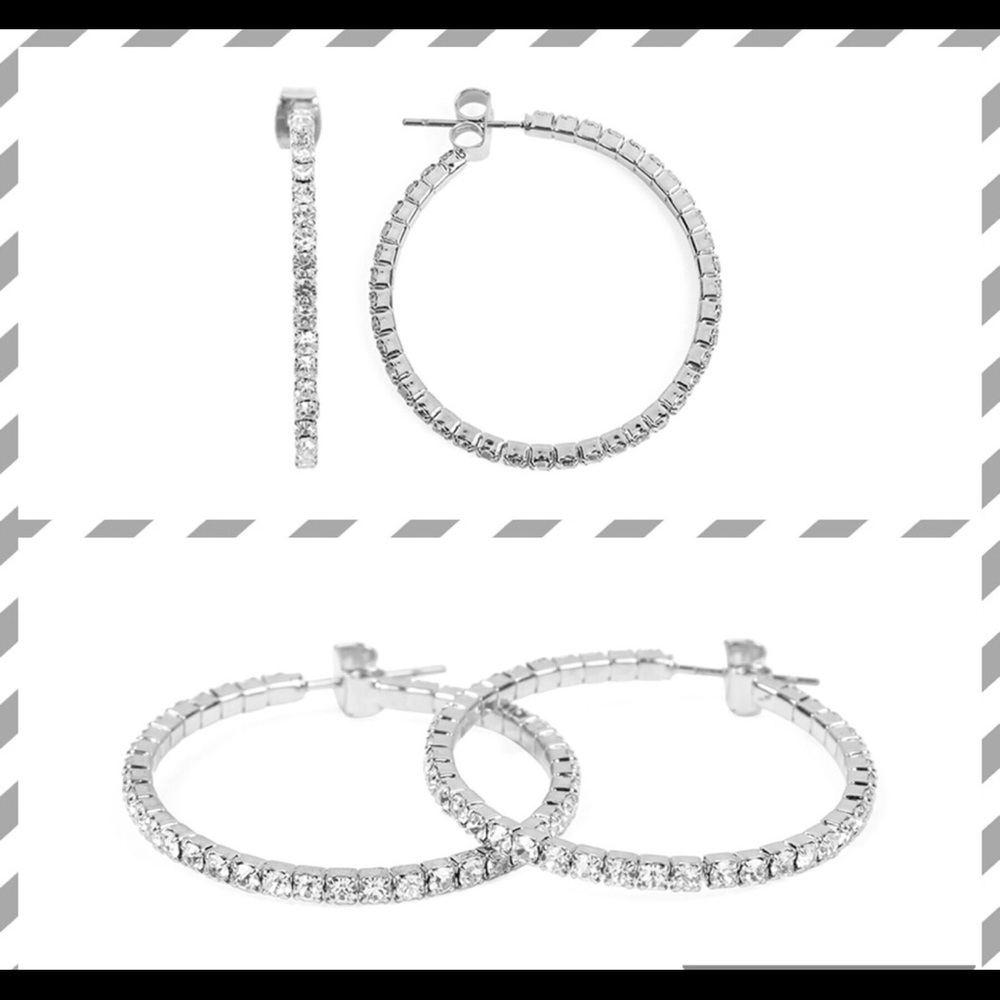 ✨Sparkling Silver Crystal Hoops✨